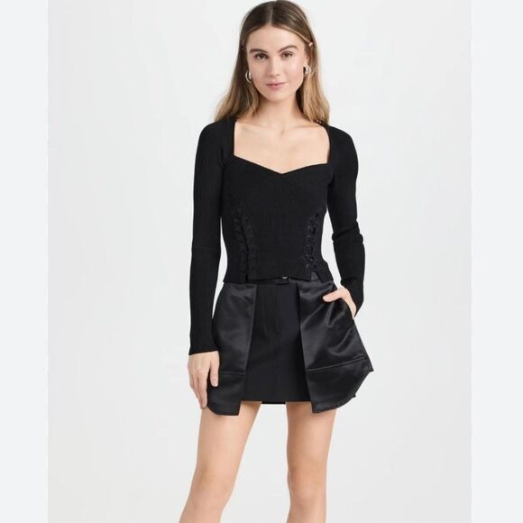 NWT Jonathan Simkhai Women's Daphane Lace Up Top Black - Sweater Large $ 378.00 - Picture 7 of 7